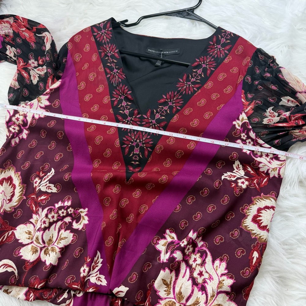 White House Black Market Red and Orange Asymmetrical Embellished Blouse - Picture 6 of 6
